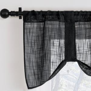 Home Queen Linen Look Tie Up Valance Curtain, Semi Sheer Balloon Valence for Home Decoration, Length Adjustable Drape for Living Room and Bedroom, 54 X 20 Inch, Black