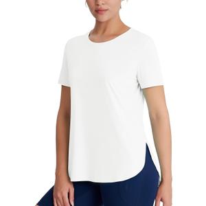 Women's Short Sleeve Workout Tops Moisture Wicking Cooling Shirts UV Protection Quick Dry Athletic Activewear (Medium, White)