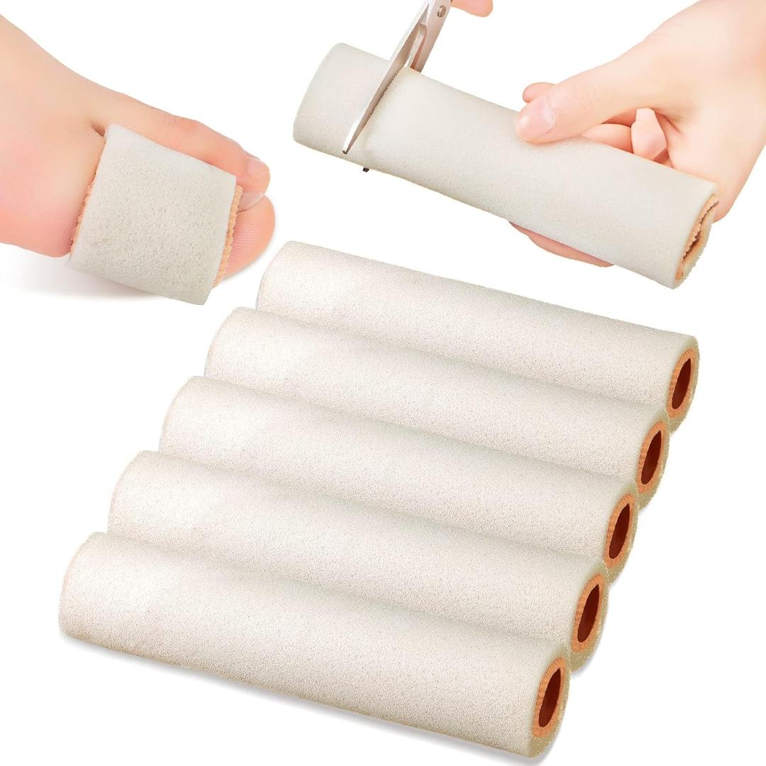 Tondiamo 6 Pieces Foam Toe Protector Sleeves Foam Bandages Tube Toe Cushion for Feet, Bunion, Hammer, Callus Corn, Bliste, Pain Relief (Large,Beige)