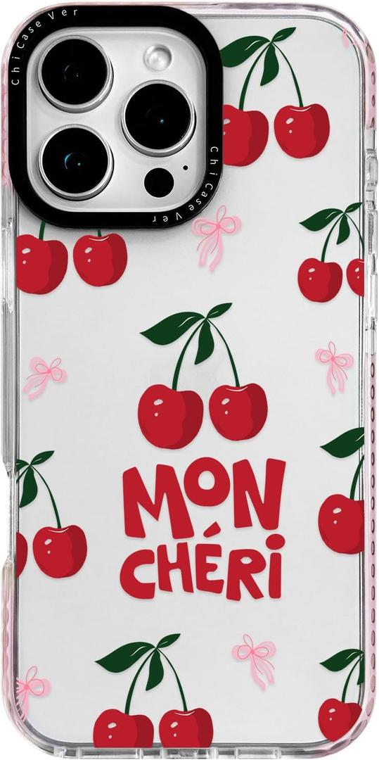 2 x for iPhone 14 Case, Cute Cherry Mon Chri Pattern with Bows, Military-Grade Drop Protection, Cute Soft Slim TPU Protective Cover with Camera Protection for Women & Girls