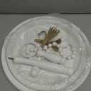 Beaded Tiered Tray Stand, Rustic Wooden 2 Tier Decorative Tray with Bead Garland, Farmhouse Round Wood Serving Tray Counter Centerpiece for Coffee Bar Home Decor Holiday Housewarming Gifts (White)