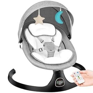 Electric Baby Swing for Infants Portable Baby Bouncer Rocker with 5 Speeds, 10 Lullabies Music Remote Control Indoor & Outdoor Use