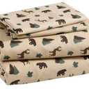 Beatrice Home Fashions Cozy Cabin 4-Piece Queen Microfiber Bedding Sheet Set with Deep Pockets Rustic Patchwork Plaid Deer, Brown Tan Green