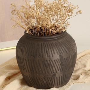 Farmhouse Vase for Home Decor, Terracotta Vase, Rustic Vase, and Vintage vase. Vintage Flower Vase Suitable for Home Decor, Living Room, Shelf Decor, Dining Table Decor, 7IN. ZSHLXM (Dark Brown-textured)