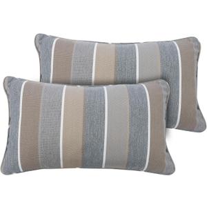 FUNHOME Outdoor Lumbar Pillow Covers 12X20 Inch, No Insert-Grey Stripe | Patio Lumbar Cases Pack of 2, Water-Repellent, Throw Pillowcase for Couch Garden Furniture