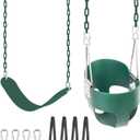 KINSPORY Toddler Swing Seat, Heavy-Duty High Back Fully Assembled Baby Swing, Iron Chain Eva Seat for Kids Indoor/Outdoor, Hanging Tree Straps for Quick Installation (Green)