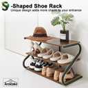 3-Tier Shoe Rack, Wooden Shoe Storage with S Shape Heavy Duty Metal Free Standing, Shoe Organizer Shelf for Entryway, Living Room, Closet, Bedroom (Rustic), 11.81 x 25.78 x 15.86 Inches