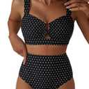Herseas Women's 2 Piece U Wire Cutout Bikini Sets Floral Print High Waisted Swimsuit 2026 Summer Beach Swim Bathing Suit (X-Large, Black With White Dots)
