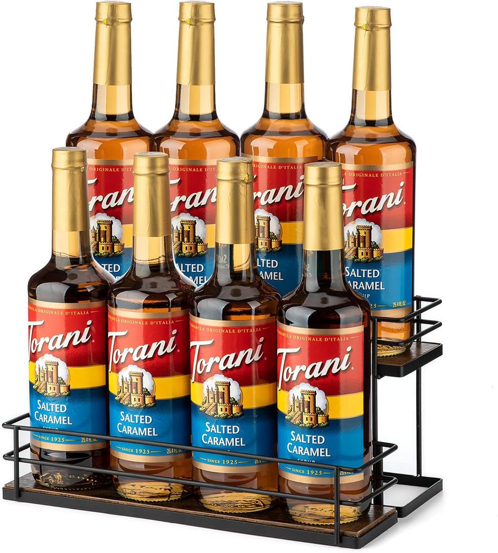 Coffee Syrup Organizer rack, 2 Tier Syrup Holder(8 Bottle Capacity) for coffee bar syrup storage,kitchen condiment organization and wine display
