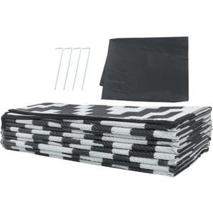 findmall 9x18FT Outdoor Carpet, Plastic Straw Camping Rug, Large Floor Mat and Rug for Outdoors, Modern Area Rug, for Backyard Deck Bench Picnic Campe, Black White