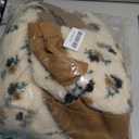 Women's Floral Sherpa Jacket Open Front Denim Collar Fleece Jackets Oversized Outerwear with Pockets (Large, Brown)