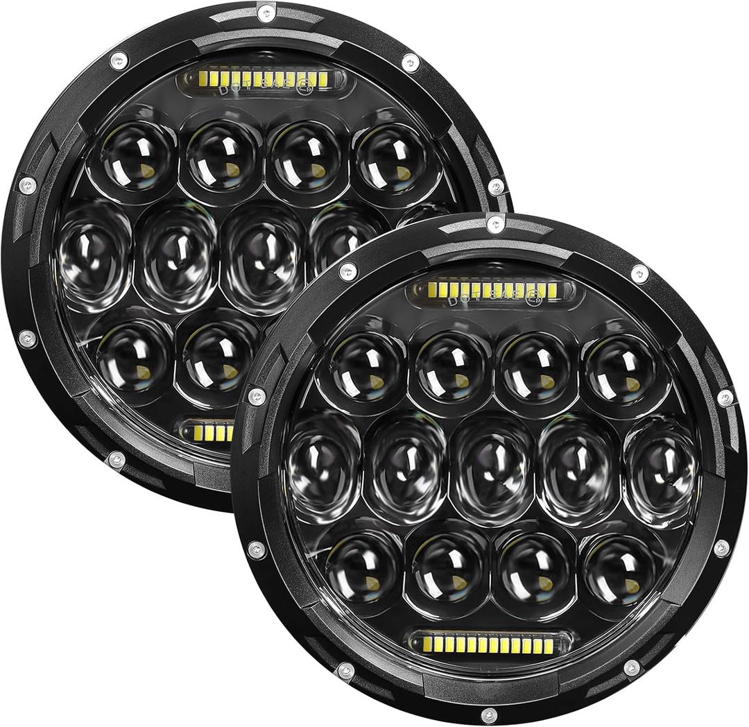 7 Inch Led Headlight Round H6024 Led Headlight DOT Approved Hi/Lo Beam DRL Black Headlights Compatible With Jeep Wrangler JK JKU TJ LJ CJ Compatible With Chevy, Ford and Mazda Miata, etc., Black (3 modes)