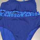 Herseas Women's Textured Bikini Sets Floral Print Trim Scoop Neck Swimsuits High Waisted Bathing Suits (Blue, XL)