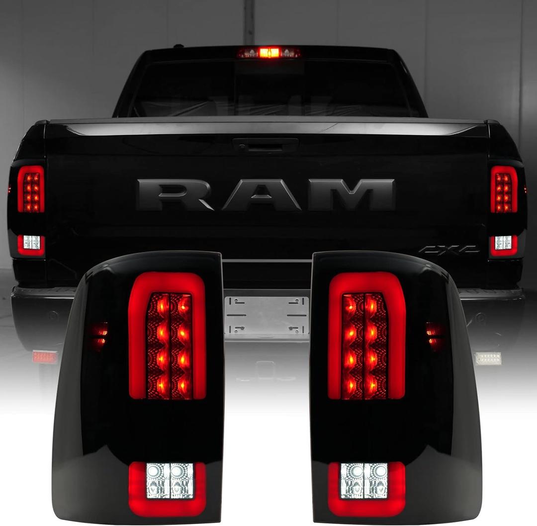 Upgrade LED Tail Lights Compatible with Dodge RAM 1500 2009-2018, Ram 2500 3500 2010-2018 Factory Halogen Taillight Models, Smoke Lens, 2PCS
