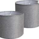 Gray Lamp Shades Set of 2, Medium Drum Lamp Shade 8x12 (Spider), Lampshades Replacement for Table Lamps Floor Lamps, Natural Linen Hand Crafted, Easy Assembly Required