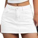 ELLEVEN Denim Mini Skirt for Women, High Stretch Low Waist Jean Skirt with Shorts Underneath Sexy Bodycon Casual Micro Skort (White, M)