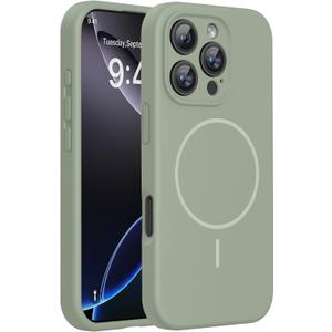 Miracase Magnetic for iPhone 16 Pro Max Case, [Soft Anti-Scratch Microfiber Lining], Compatible with MagSafe, Liquid Silicone Case Shockproof Drop Protection Phone Case for 16 ProMax,Patina Green