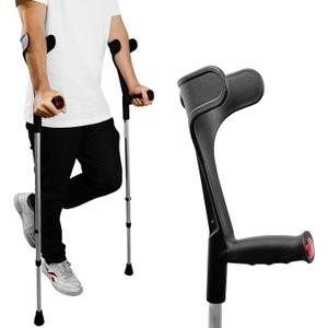 PEPE Mobility - Forearm Crutches for Adults (x2 Units, Open Cuff), Adjustable, Aluminum, Walking - Made in Europe (Black)