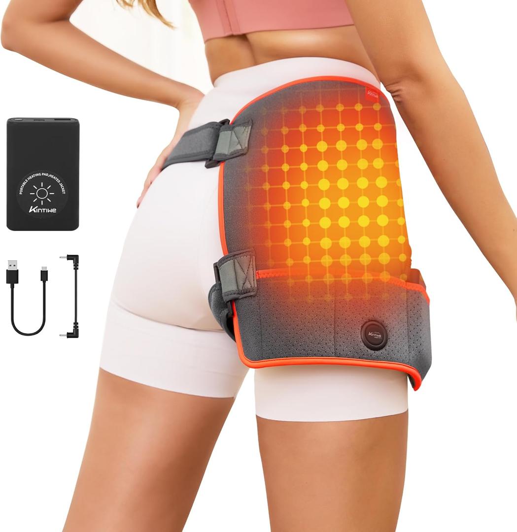 Hip Heating Pad for Hip Support Brace,Cordless Heated Hip Wrap with 10000mAh Battery and 3 Heating Modes for Lower Back,Thigh/Legs,Buttock,Portable Electric Heat Pad for Women Men
