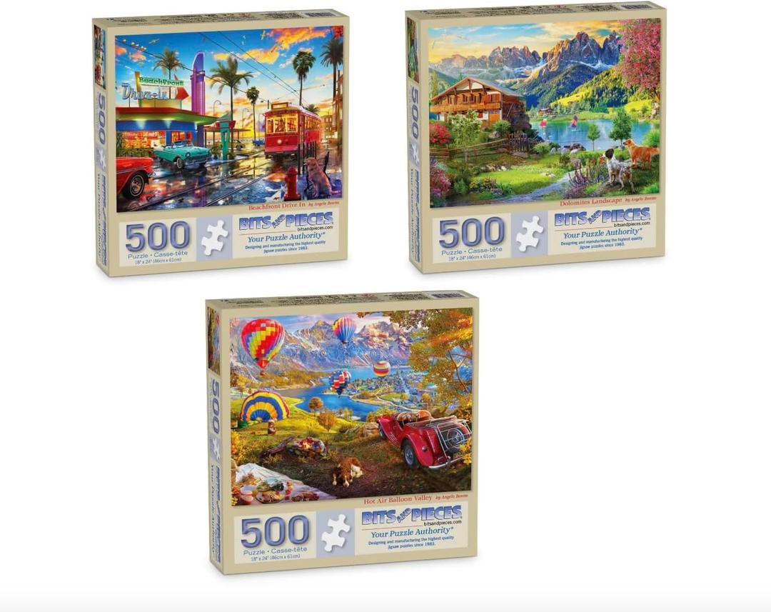 Bits and Pieces Value Set of 3-500 Piece Jigsaw Puzzles for Adults, Bulk Puzzles Featuring Colorful Unique Scenes - Perfect Puzzle Packs for Adults, Puzzles Bulk Bundle - Puzzle Size: 18" x 24"