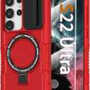 for Samsung Galaxy S22 Ultra Case with Magnetic Ring Stand+Glass Screen Protector [Compatible with MagSafe] Military Grade Cases with Camera Cover, Shockproof Cover for Samsung S22 Ultra, Red