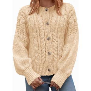 Yousify Womens Open Front Cardigan Sweaters Casual Cable Knit Long Sleeve Button Down Chunky Loose Fall Sweater (Large, Apricot)