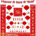 53Pcs Lunar New Year Decorations 2026, Fabric Chinese Couplets Set Happy New Year Banner Porch Signs Red Lanterns Red Envelopes Paper Felt Lucky Hanging Ornaments for Spring Festival