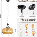 5-Light Rattan Pendant Light, 18.8" Large Boho Chandeliers for Living Room, Dining Room, Hand Woven Wicker Fixture with Adjustable Cord, Coastal Farmhouse Hanging Lamp for Kitchen Island