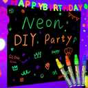 Mega-L Glow In The Dark Party Supplies, Neon Halloween DIY party decorations with 4 fluorescent colored pens, Lets Glow Photography Background Birthday Graffiti Black Light Photo Booth (5.2x5.9 feet)