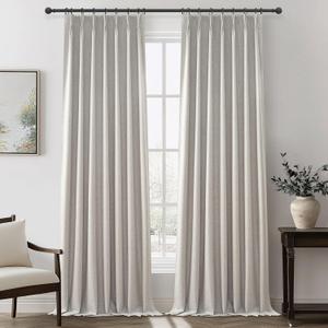 Light Brown Linen Curtains for Living Room, Beautiful Pinch Pleated 96 Inches Long 2 Panels Set, Farmhouse Double Pleat Memory Trained Blackout Thermal Drapes for Summer Heat 8 FT (40"Wx96"L)