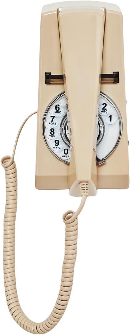 Corded Vintage Wall Phone, Ivory Wall-Mounted Landline Phones with Redial, Old Fahsion Rotary Dial Telephone Set for Home/Office/Hotel/School, Antique Decorative Trimline Phone