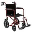 Medline Lightweight Foldable Transport Wheelchair with Handbrakes and 12-Inch Wheels, Red Frame, Black Upholstery