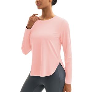 MAGCOMSEN Women's Sun Shirts UPF 80+ Long Sleeve Quick Dry Workout Tops (Pink, XXL)