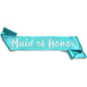 4 x Team Bride Range Individual Sash - Sophisticated & Fun Party Favor for Bachelorette Party, Bridal Shower & Wedding Party - Double-Layer Sewn Satin (Maid of Honor, Teal)