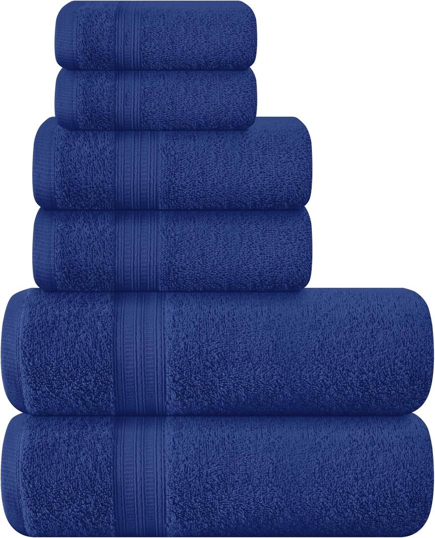 BOUTIQUO 6 Pack Cotton Towel Set, Contains 2 Bath Towels 27x54 inch, 2 Hand Towels 16x24 inch & 2 Wash Coths 12x12 inch, Ideal Everyday use, Ultra Soft Compact & Lightweight - Navy Blue