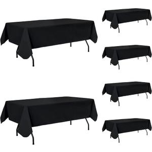 Enjoyidea Vinyl Tablecloth with Flannel Backing-6 Pack Black 60x120 Inch Outdoor Waterproof Plastic Table Cloth-Wipeable Heavy Duty Oilcloth Rectangle 8 Foot Protector for Picnic Party Camping Dining