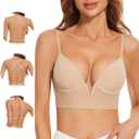 Women Low Back Bras-Invisible Backless Bra-Seamless Secret Plunge Bra No Show Bra Multiway Low-Cut Deep-V Halter Bra (3XL, Nude)