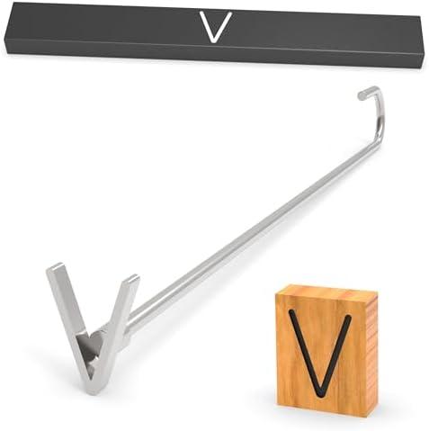 PKPKAUT Steak Branding Irons Personalized for Steak, Buns, Wood & Leather | Personalized Stainless Steel BBQ Brander | Branding Stick with Gift Box | 12" Hand-Forged Handle (3" Letter, V), 3pack