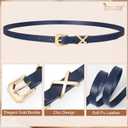 2 x JASGOOD Women Skinny Leather Belt for Pants Jeans Ladies Thin Waist Belt for Dress (Suit for waist size 37"-41", B-black+brown+beige+navy Blue)