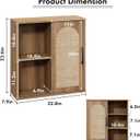 RUSTOWN Boho Rattan Wall Cabinet, Mid Century Bathroom Cabinet with Sliding Door, Adjustable Shelves, Over The Toilet Storage Cabinet (Rustic Oak), 58 cm x 60 cm x 20 cm