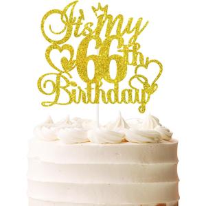 It's My 66th Birthday Cake Topper - Gold Glitter Happy 66th Birthday Cake Decor - 66 and Fabulous,Cheers to 66 Years Old Birthday Party Supplies