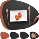 Myir JUN Placemats, Dual-Sided Placemats Waterproof Faux Leather Placemats Set of 4 Place Mats and Coasters Non-Slip Washable Table Mats for Dining Table (Black Brown, Set of 4)