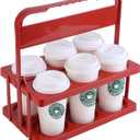 musbus Reusable Drink Carrier with Handle for Food Delivery Drivers, Portable Cup/Coffee Holder Accessories for Delivery, Foldable Drinks Caddy with Tray, Car Durable Plastic Festive Bottle, Vacation, Red 6 Cup