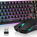 RedThunder K10 Wireless Gaming Keyboard and Mouse Combo, LED Backlit Rechargeable 3800mAh Battery, Mechanical Feel Antighosting Keyboard + 7D 3200DPI Mice for PC Gamer (Black)