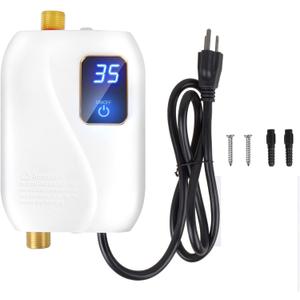 Tankless Water Heater Electric, Instant Hot Water Heater Under Sink, 3000W 110V On Demand Mini Water Heater for RV Kitchen Bathroom, White