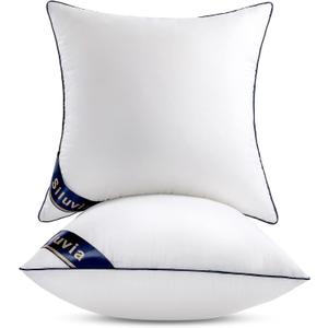 Siluvia 18"x18" Pillow Inserts Set of 2 Decorative Square Throw 18" Pillows with 100% Cotton Cover for Sofa, Couch, and Bed - White
