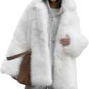 COZYPOIN Womens Faux Fur Coats Warm Mid Long Furry Jackets Long Sleeve Lapel Winter Fluffy Outerwear Shaggy Parka Coat (Medium, White)