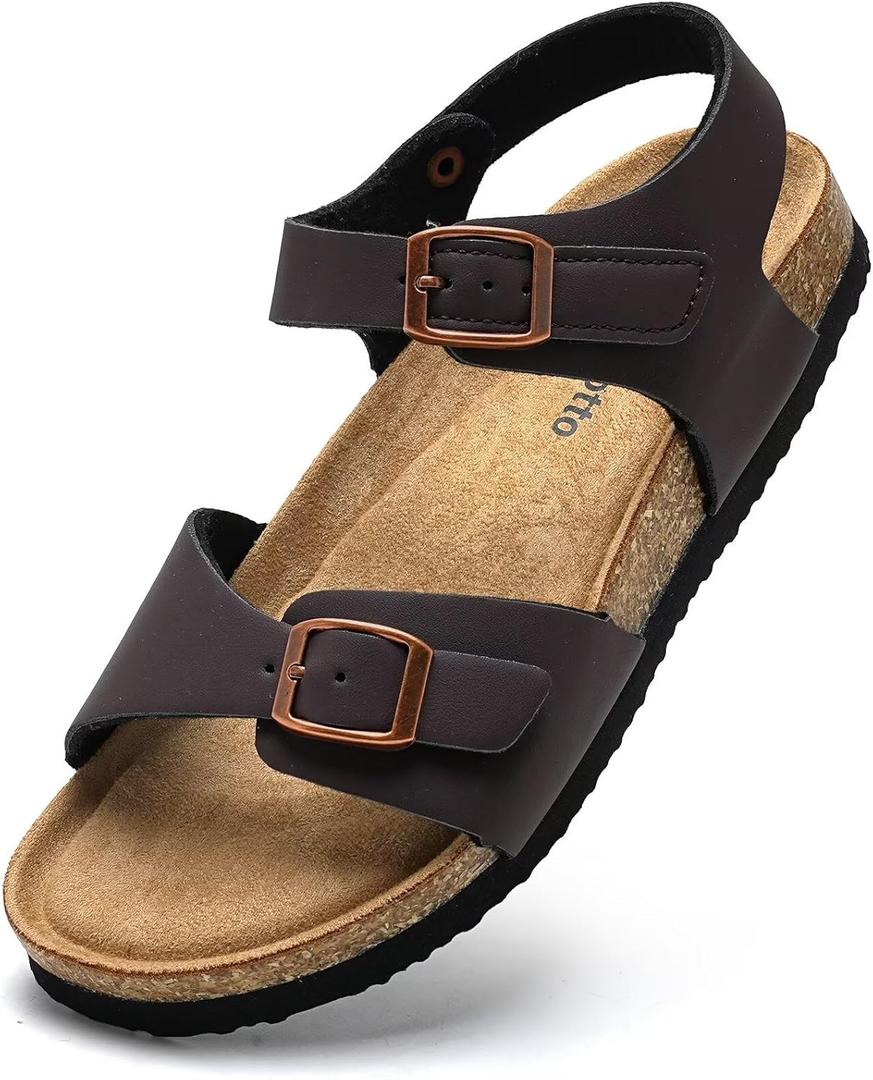 Torotto Toddler Kids Sandals Boys Girls Cork Footbed Sandals with Adjustable Buckle Casual Slides Open Toes Flat (10.5 Little Kid, Lhj396/Red Brown)