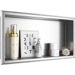 304 Stainless Steel Shower Niche, 24" X 12" No Tile Needed Recessed Wall Niche for Bathroom Storage, Space Saving Built-in Wall Niche for Bathroom, Toilet, Kitchen (Brushed Nickle)