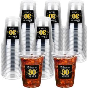 60 Pack 30th Birthday Cup 12 oz Cheers to 30 Years Disposable Clear Plastic Cups for Men Women 30th Birthday Wedding Anniversary Party Decorations Favors (Gold)